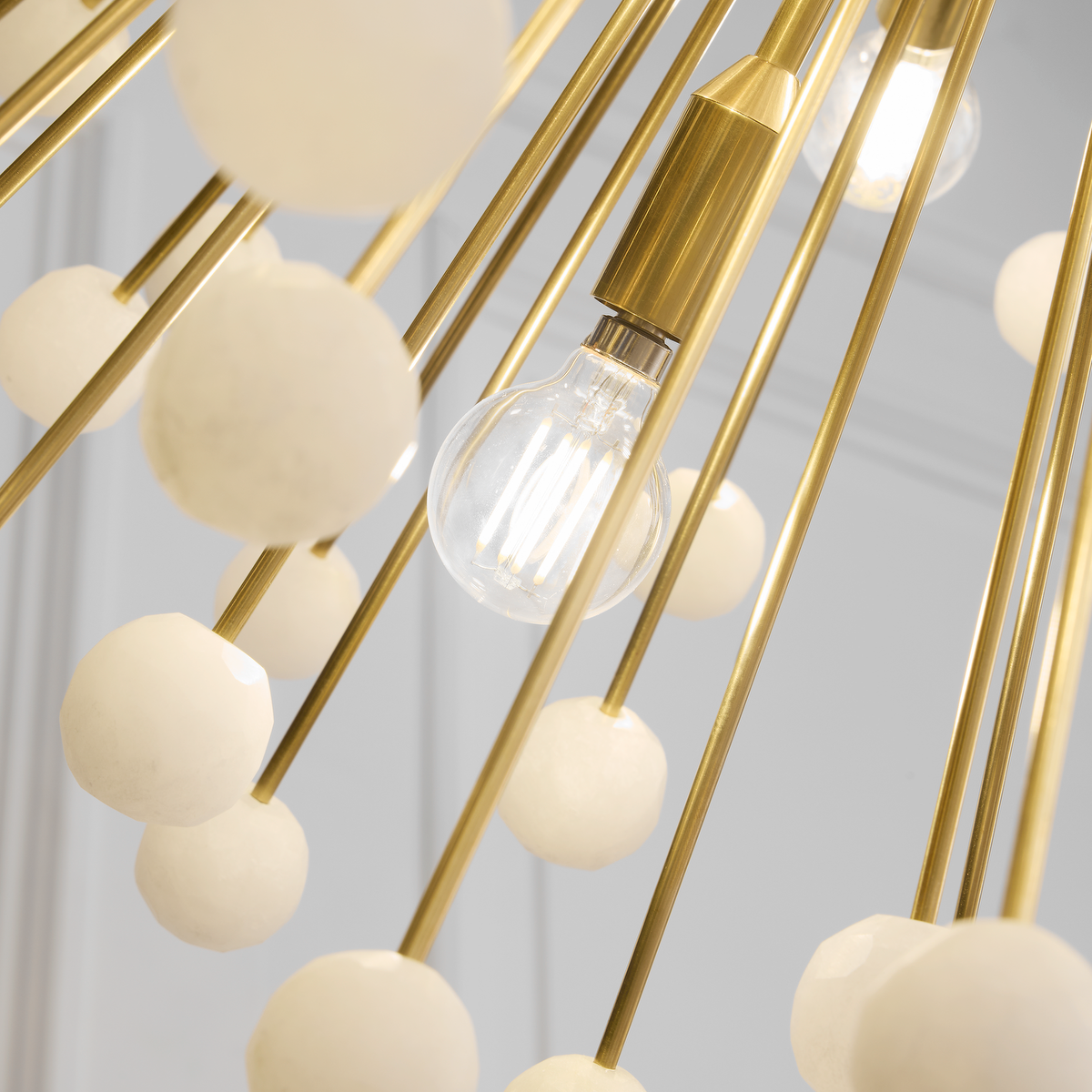 Lys 41" Chandelier | Hand-Rubbed Antique Brass and Alabaster