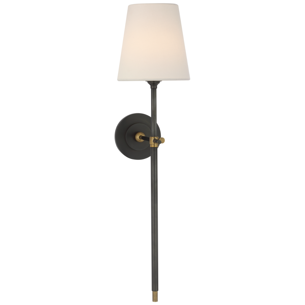 Bryant 27" Cordless Tail Sconce | Bronze and Hand-Rubbed Antique Brass | Linen Shade