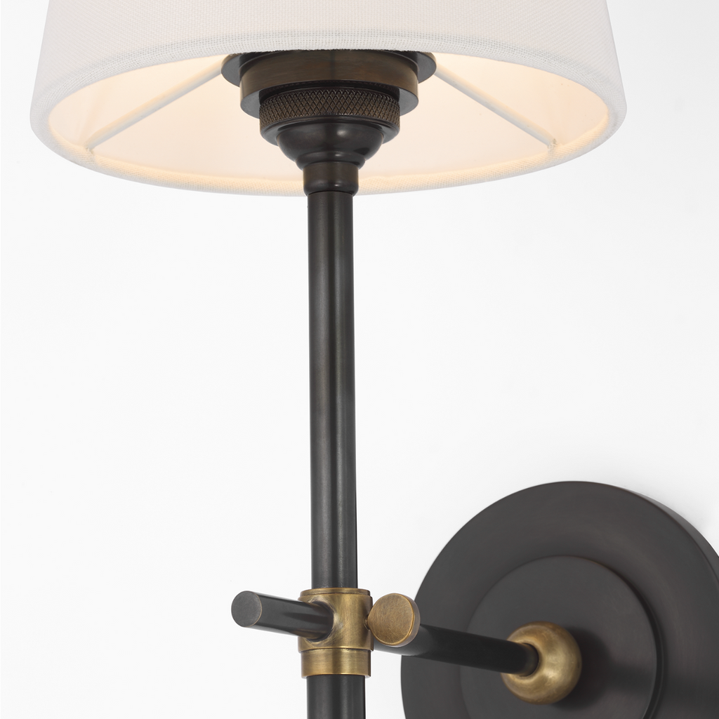 Bryant 27" Cordless Tail Sconce | Bronze and Hand-Rubbed Antique Brass | Linen Shade