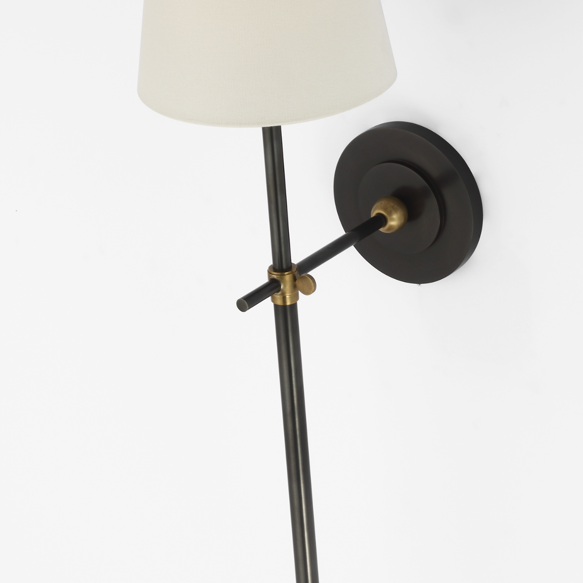 Bryant 27" Cordless Tail Sconce | Bronze and Hand-Rubbed Antique Brass | Linen Shade