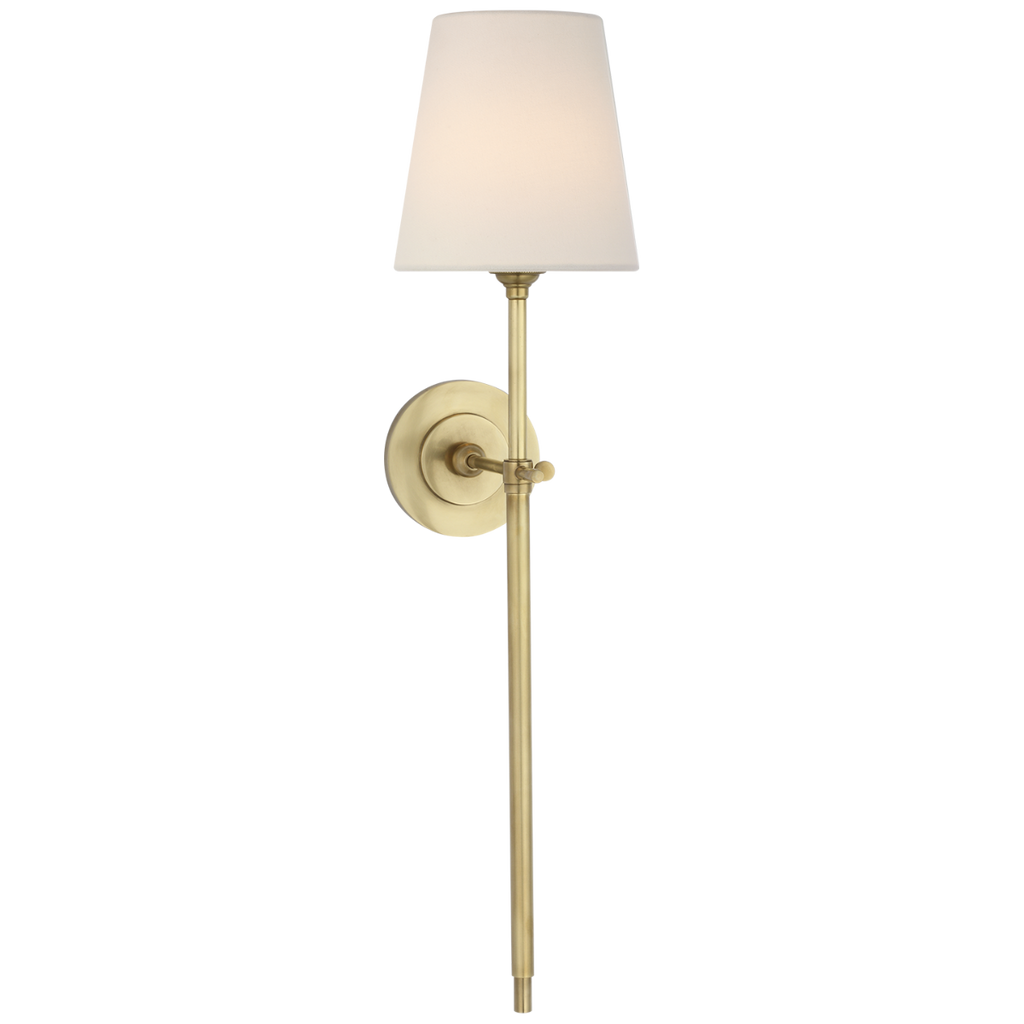 Bryant 27" Cordless Tail Sconce | Hand-Rubbed Antique Brass | Linen Shade