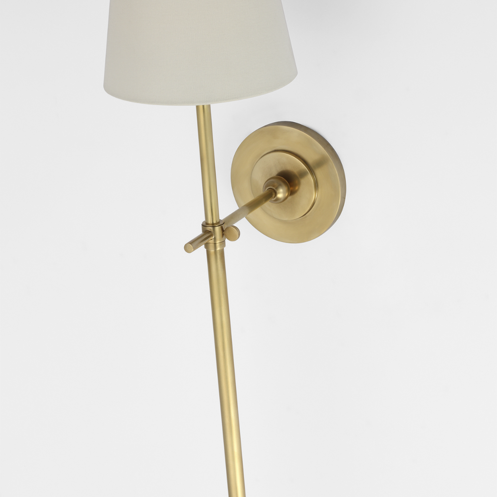 Bryant 27" Cordless Tail Sconce | Hand-Rubbed Antique Brass | Linen Shade