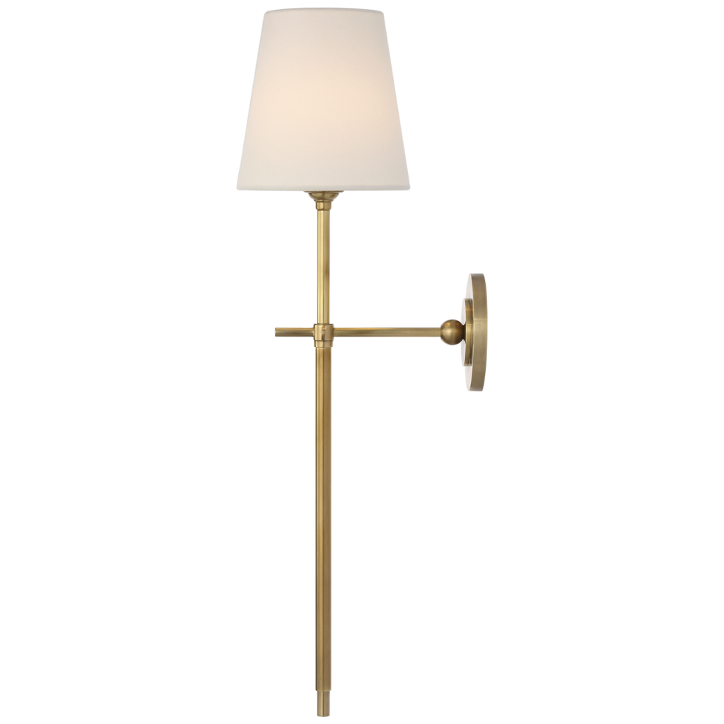 Bryant 27" Cordless Tail Sconce | Hand-Rubbed Antique Brass | Linen Shade