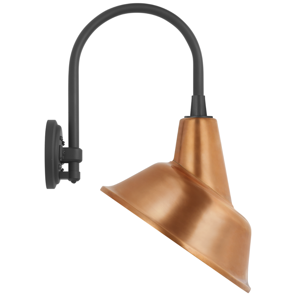Academy 11" Arched Mack Barn Light | Matte Black | 12.5 | 12.5" Soft Copper Tilted Bowers Shade