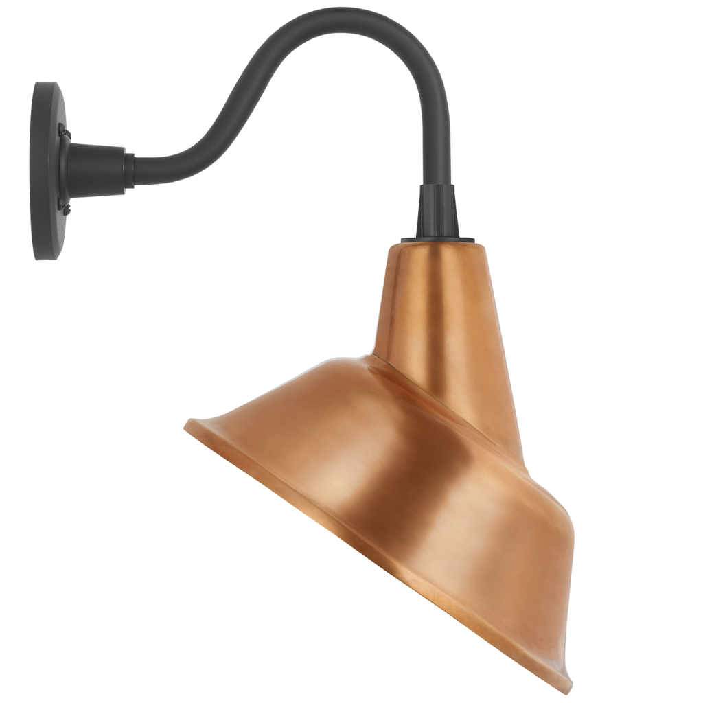 Academy 11" Flynn Barn Light | Matte Black | 12.5 | 12.5" Soft Copper Tilted Bowers Shade