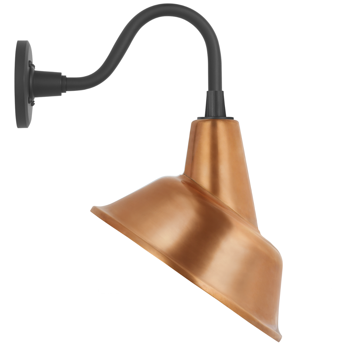 Academy 11" Flynn Barn Light | Matte Black | 12.5 | 12.5" Soft Copper Tilted Bowers Shade