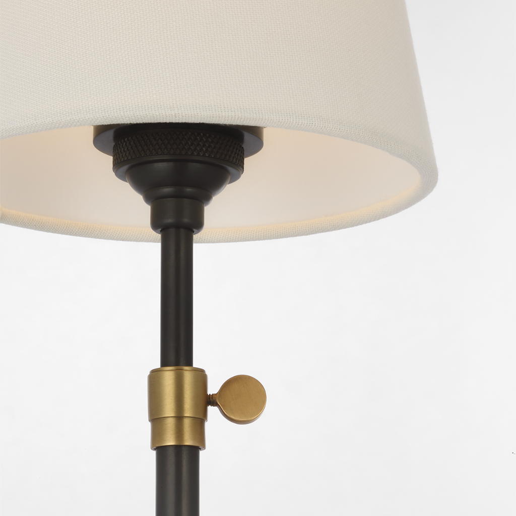 Bryant 27" Adjustable Cordless Table Lamp | Bronze and Hand-Rubbed Antique Brass | Linen Shade