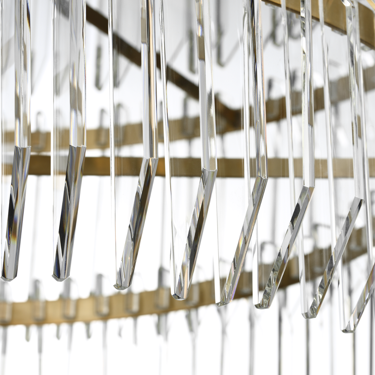 Killarney 32" Layered Drum Chandelier | Natural Brass | Clear Crystal