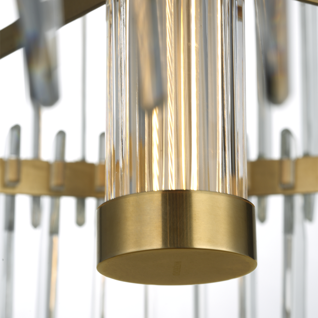 Killarney 32" Layered Drum Chandelier | Natural Brass | Clear Crystal