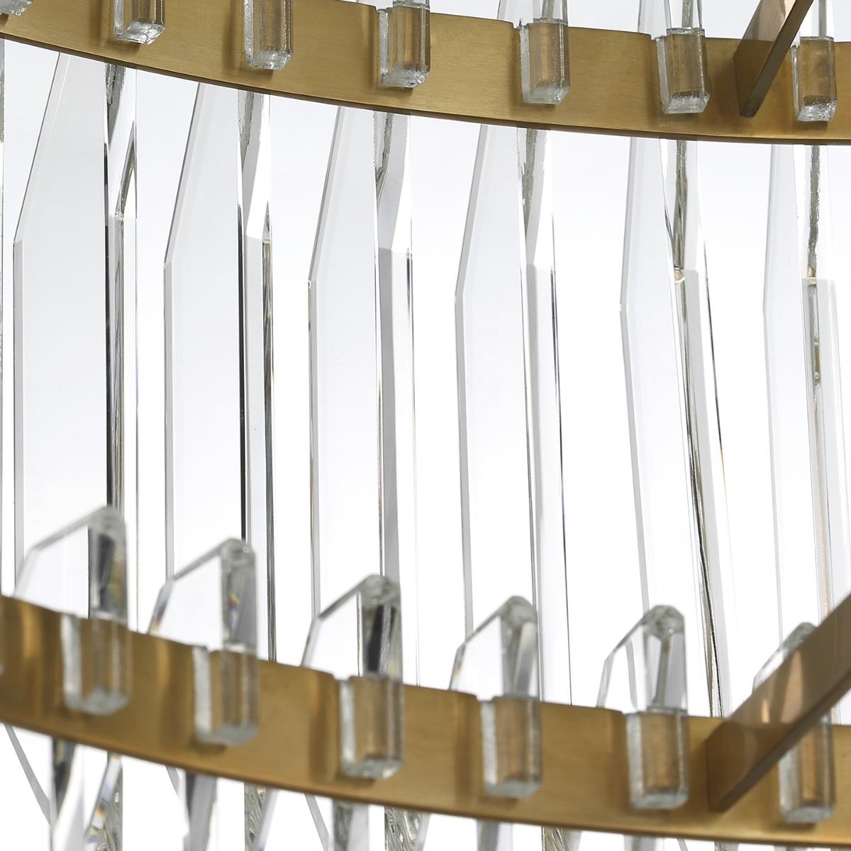 Killarney 32" Layered Drum Chandelier | Natural Brass | Clear Crystal