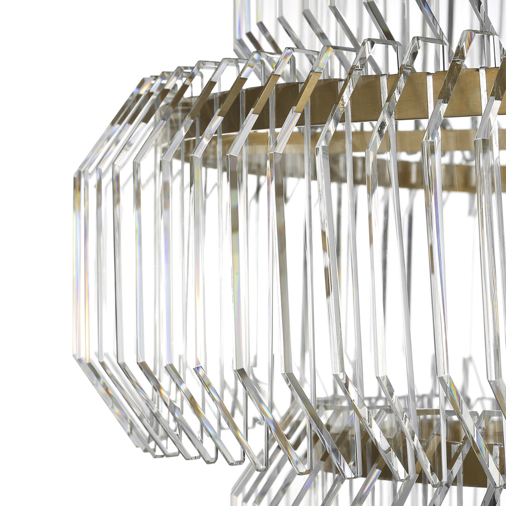 Killarney 32" Layered Drum Chandelier | Natural Brass | Clear Crystal