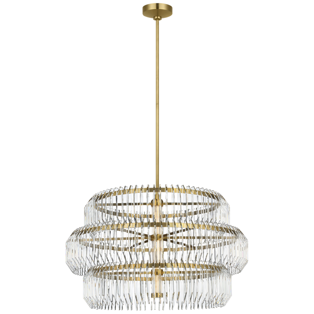 Killarney 32" Layered Drum Chandelier | Natural Brass | Clear Crystal