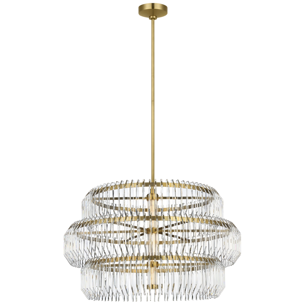 Killarney 32" Layered Drum Chandelier | Natural Brass | Clear Crystal