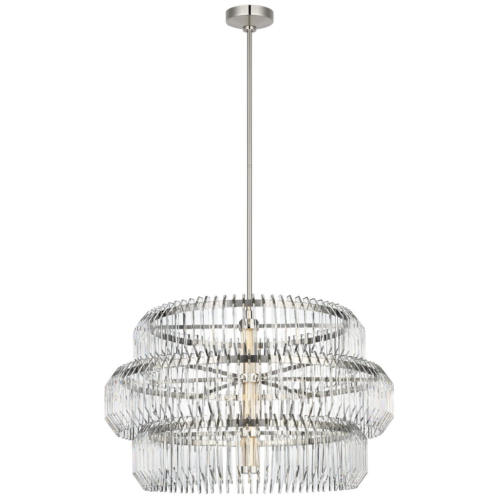 Killarney 32" Layered Drum Chandelier | Polished Nickel | Clear Crystal