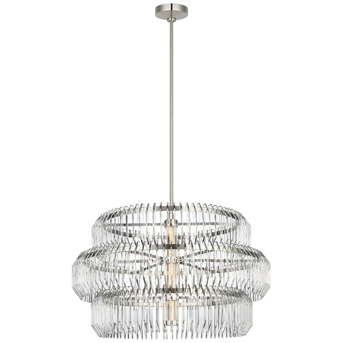 Killarney 32" Layered Drum Chandelier | Polished Nickel | Clear Crystal