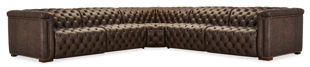 Savion Deux 5 Seat Sectional with Three Power Recliners and Six Power Headrests | Brown