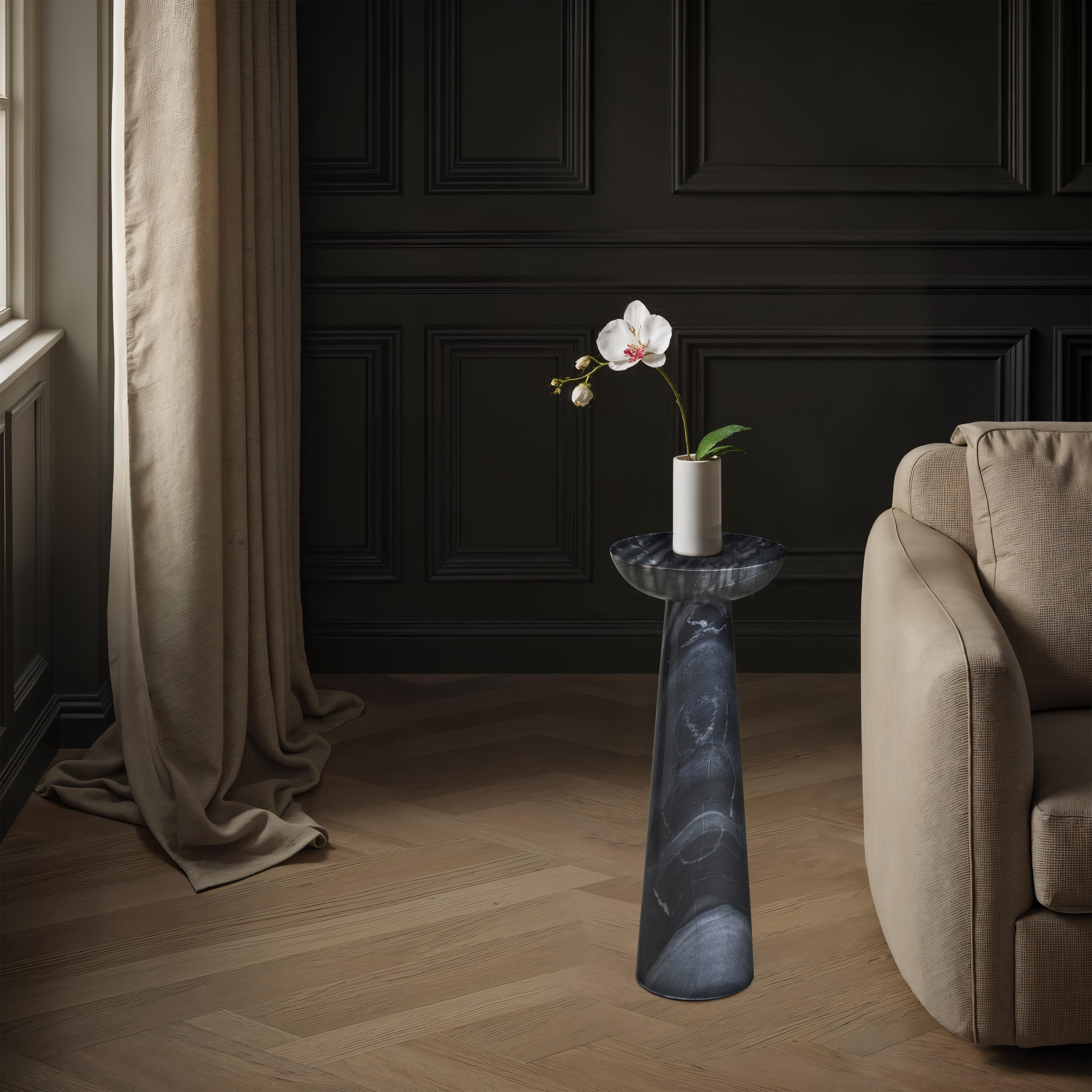 Mercura Side Table | Black Marble | Tall